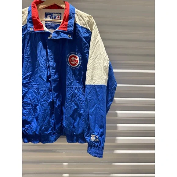 Starter Chicago Cubs Vintage MLB Windbreaker Jacket Blue Red White Mens Large